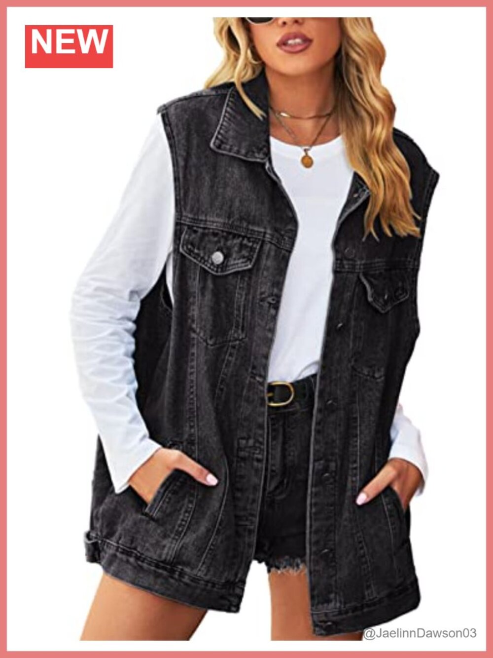 Sleeveless Oversized Button Down Denim Jean Vest Waistcoat Shacket